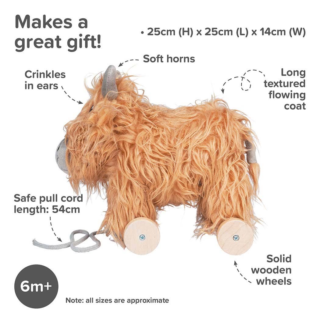 Hubert Highland Cow Pull Along Toy - children's wooden toys
