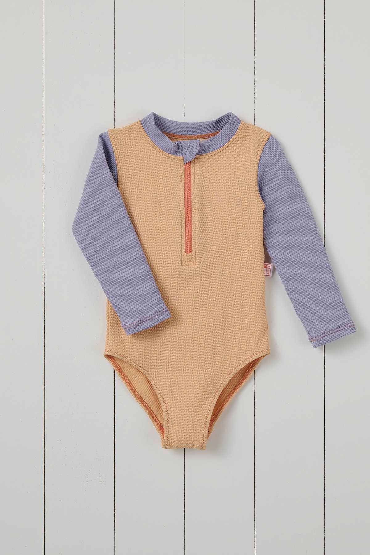 Peach Ribbed Kids Long Sleeve Swimsuit