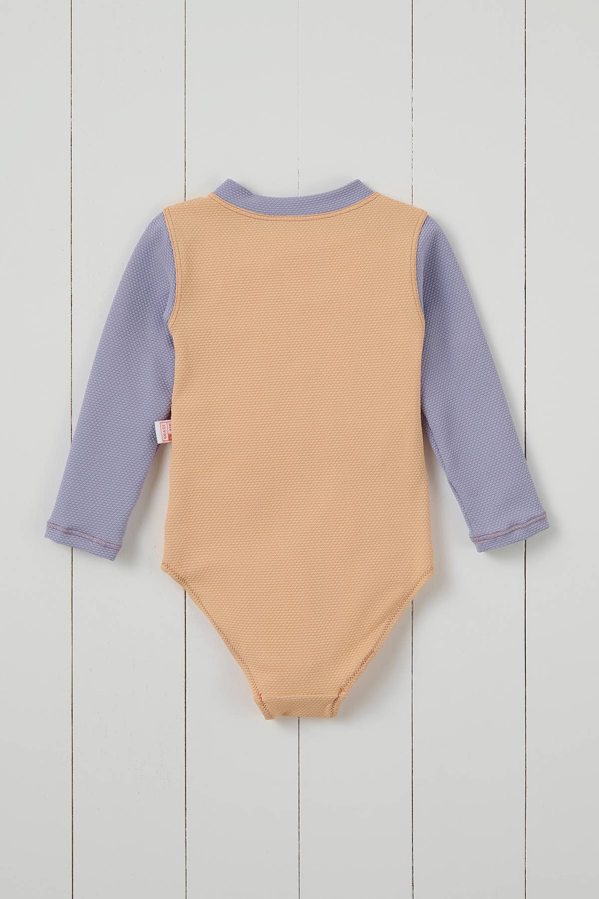 Peach Ribbed Kids Long Sleeve Swimsuit