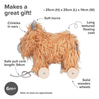 Hubert Highland Cow Pull Along Toy - children's wooden toys
