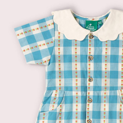 Blue Flowers Button Through Short Sleeve Dress