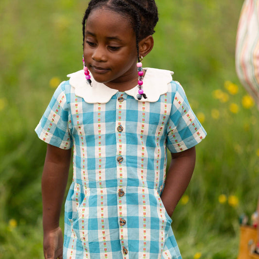 Blue Flowers Button Through Short Sleeve Dress