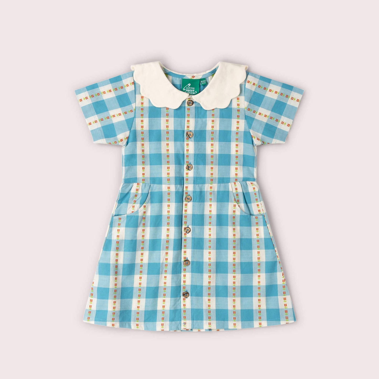 Blue Flowers Button Through Short Sleeve Dress