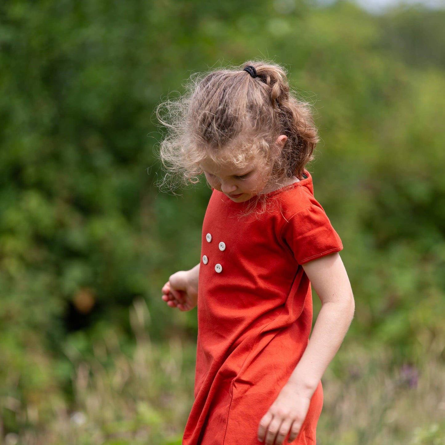 Red Button Boatneck Tunic Dress