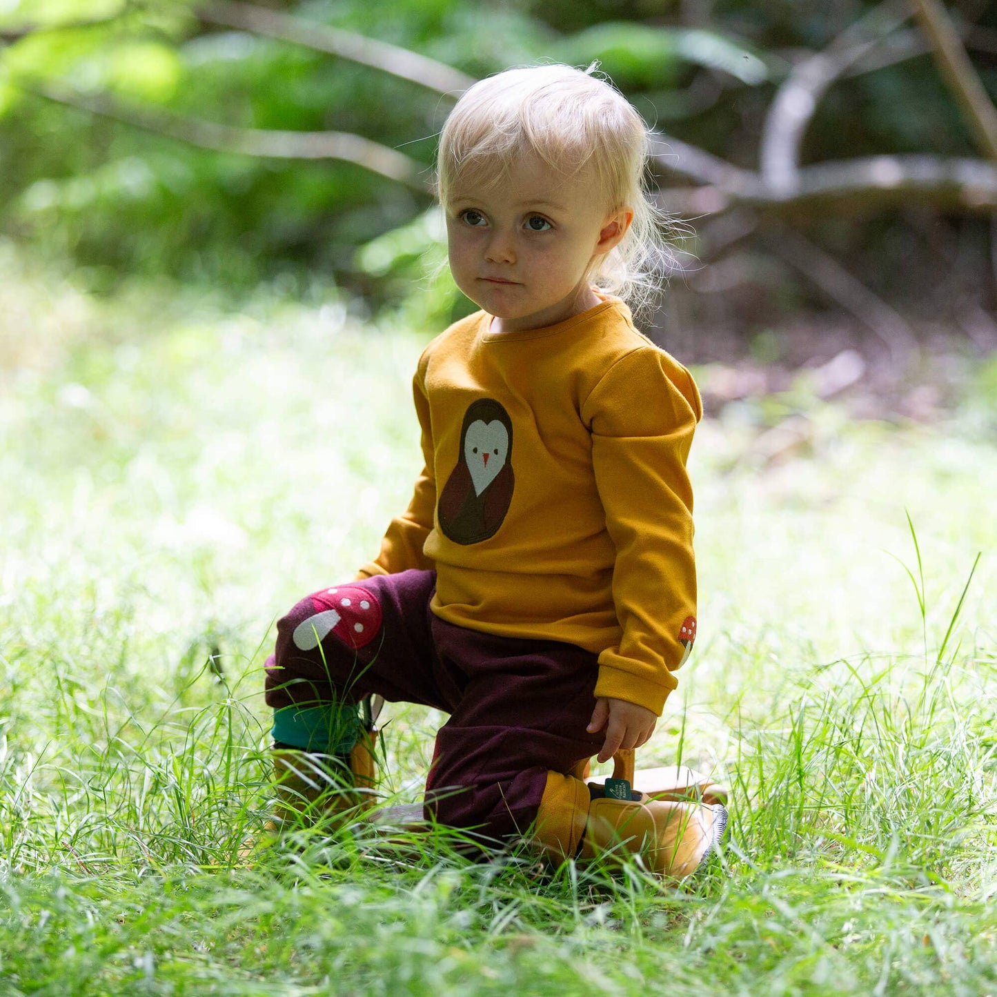 Brown Owl Applique Long Sleeve T-Shirt